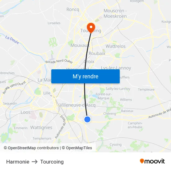 Harmonie to Tourcoing map