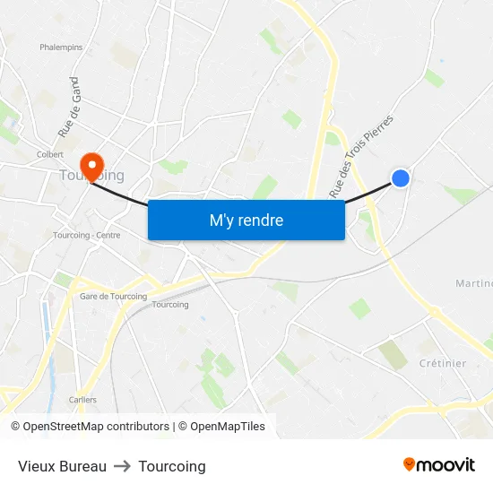 Vieux Bureau to Tourcoing map