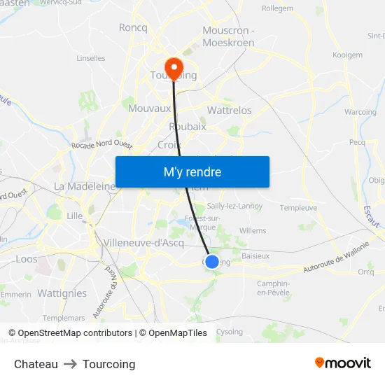 Chateau to Tourcoing map
