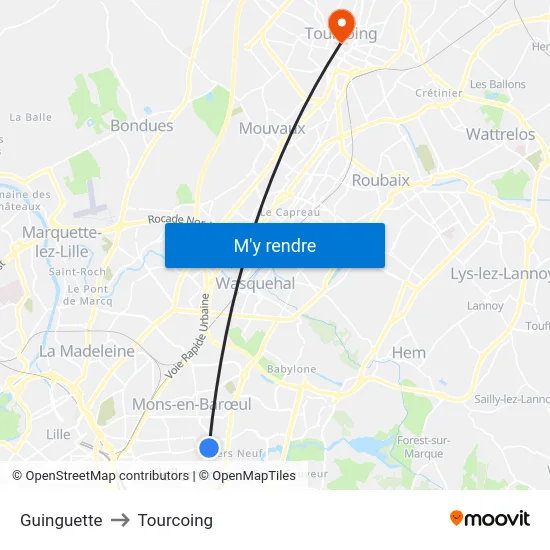 Guinguette to Tourcoing map