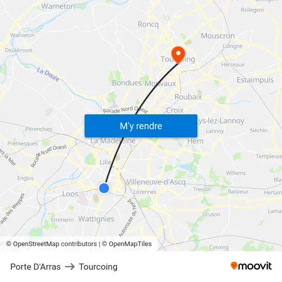 Porte D'Arras to Tourcoing map