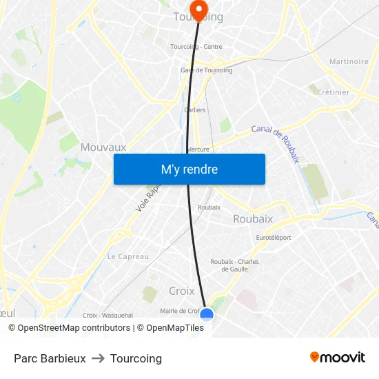 Parc Barbieux to Tourcoing map