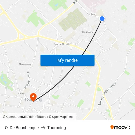 O. De Bousbecque to Tourcoing map