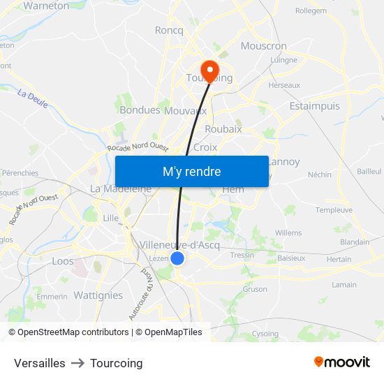 Versailles to Tourcoing map