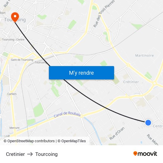 Cretinier to Tourcoing map