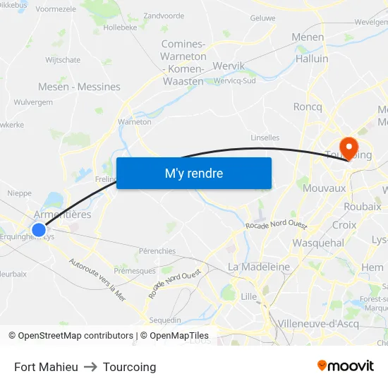 Fort Mahieu to Tourcoing map