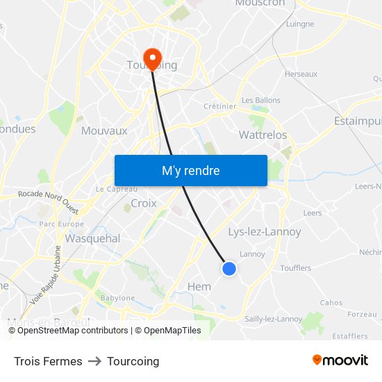 Trois Fermes to Tourcoing map