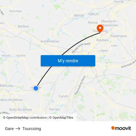 Gare to Tourcoing map