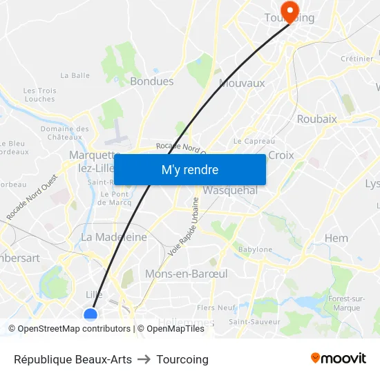 République Beaux-Arts to Tourcoing map
