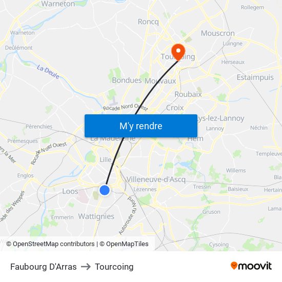 Faubourg D'Arras to Tourcoing map