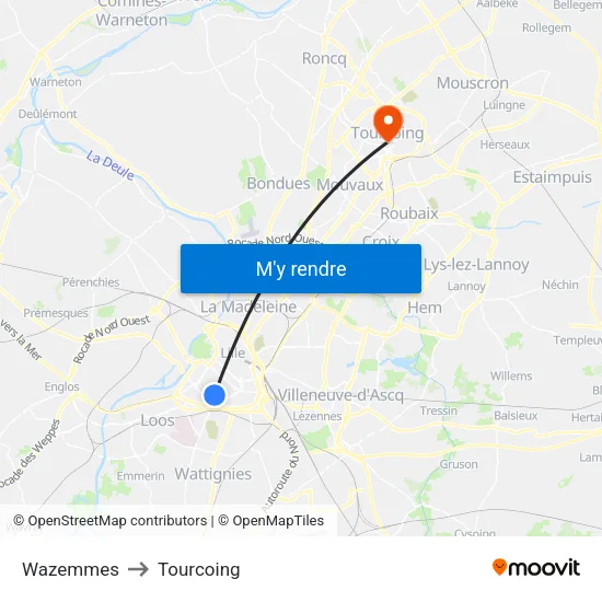 Wazemmes to Tourcoing map
