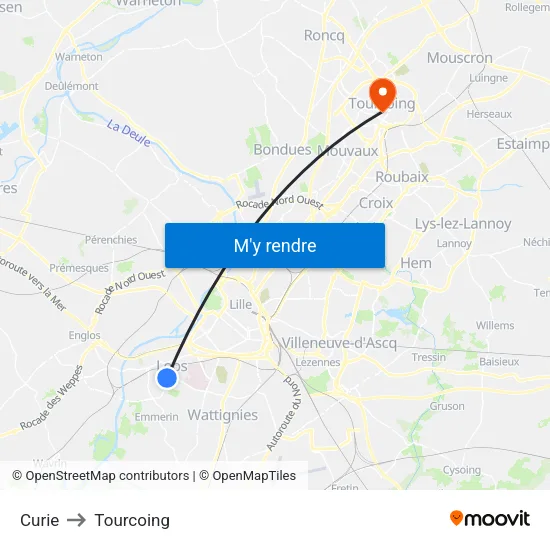 Curie to Tourcoing map