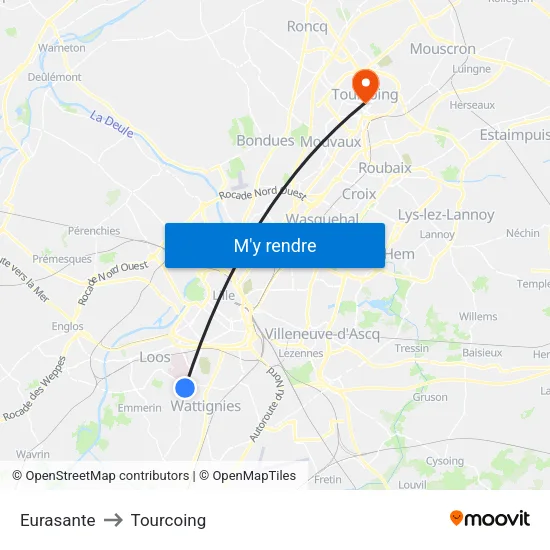 Eurasante to Tourcoing map