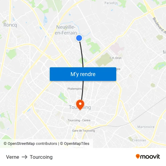 Verne to Tourcoing map