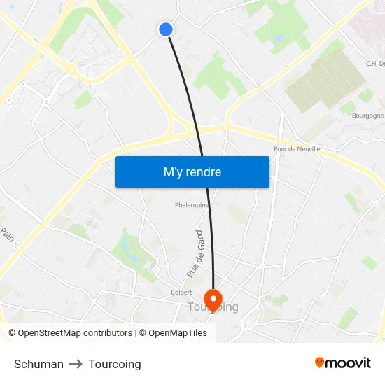 Schuman to Tourcoing map