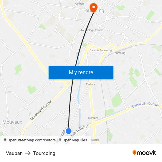 Vauban to Tourcoing map