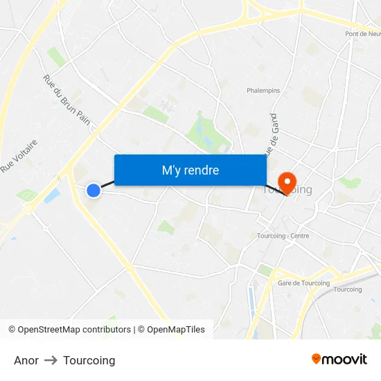 Anor to Tourcoing map