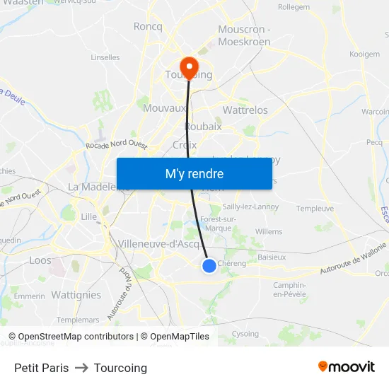Petit Paris to Tourcoing map