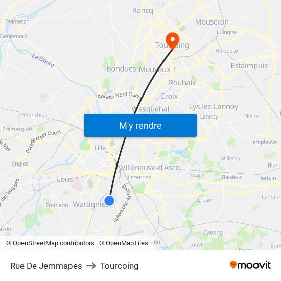 Rue De Jemmapes to Tourcoing map