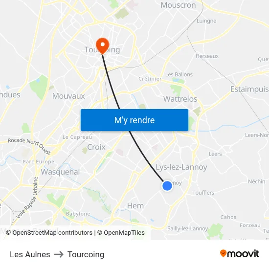 Les Aulnes to Tourcoing map