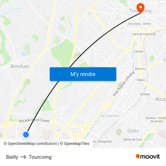 Bailly to Tourcoing map