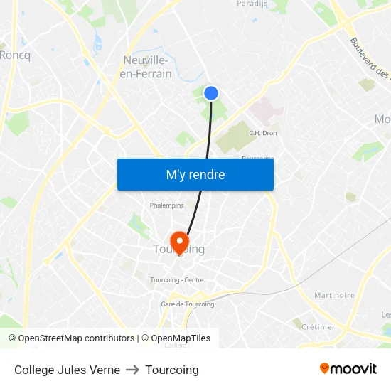 College Jules Verne to Tourcoing map