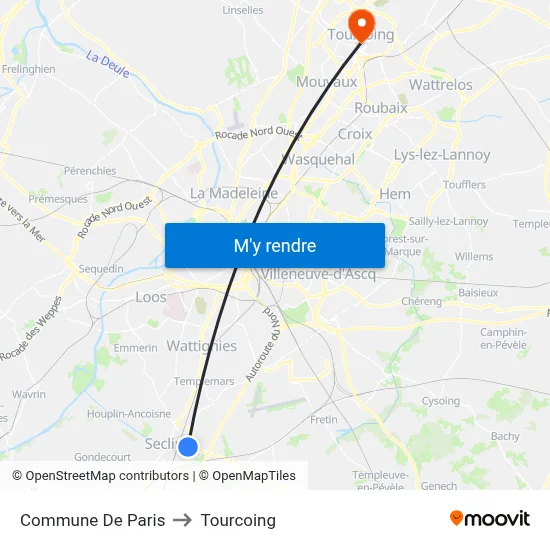 Commune De Paris to Tourcoing map