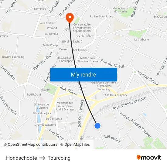 Hondschoote to Tourcoing map