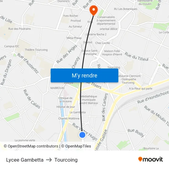 Lycee Gambetta to Tourcoing map