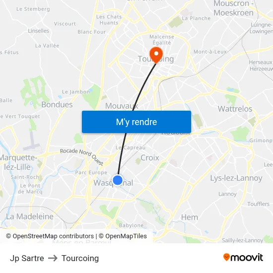 Jp Sartre to Tourcoing map