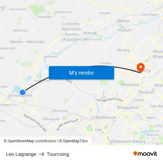 Leo Lagrange to Tourcoing map
