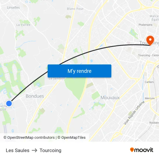 Les Saules to Tourcoing map