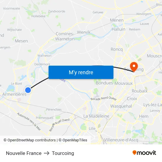 Nouvelle France to Tourcoing map