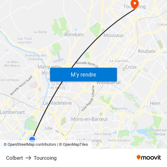 Colbert to Tourcoing map