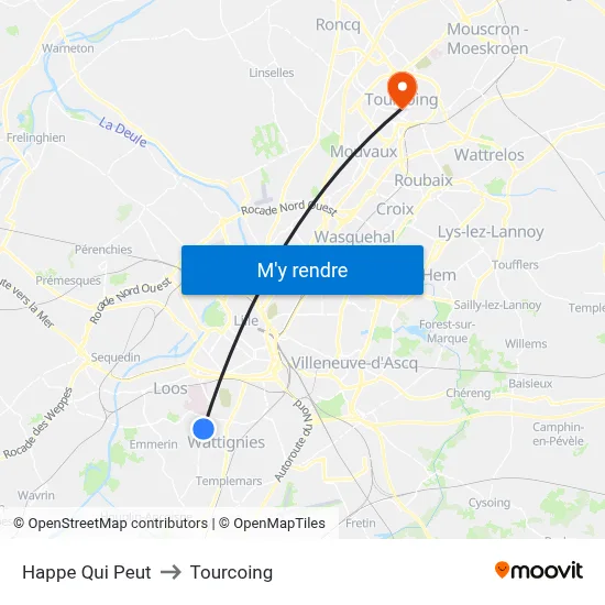 Happe Qui Peut to Tourcoing map
