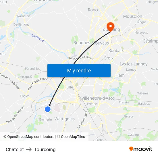 Chatelet to Tourcoing map