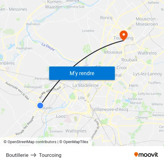 Boutillerie to Tourcoing map