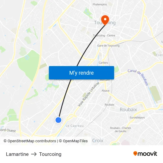 Lamartine to Tourcoing map