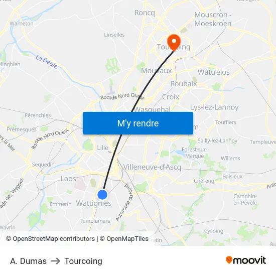 A. Dumas to Tourcoing map