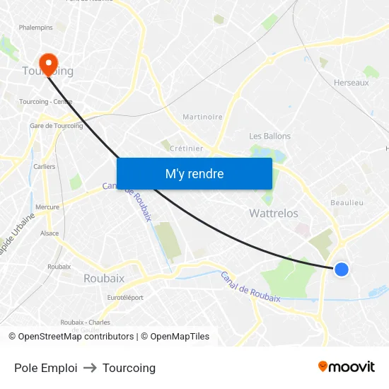 Pole Emploi to Tourcoing map