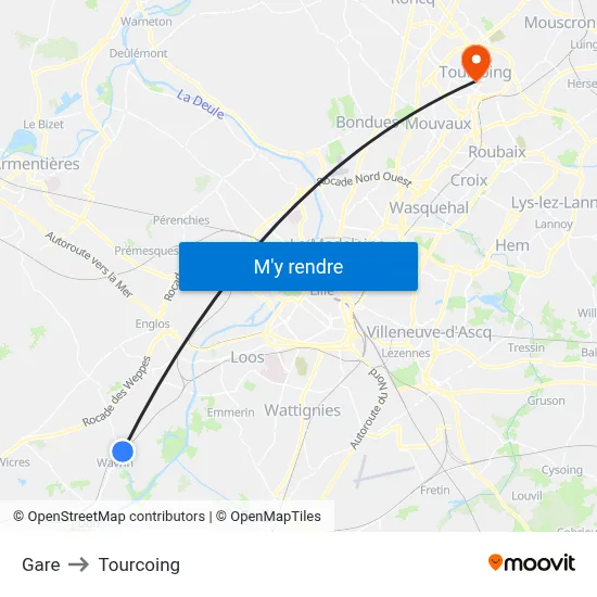 Gare to Tourcoing map