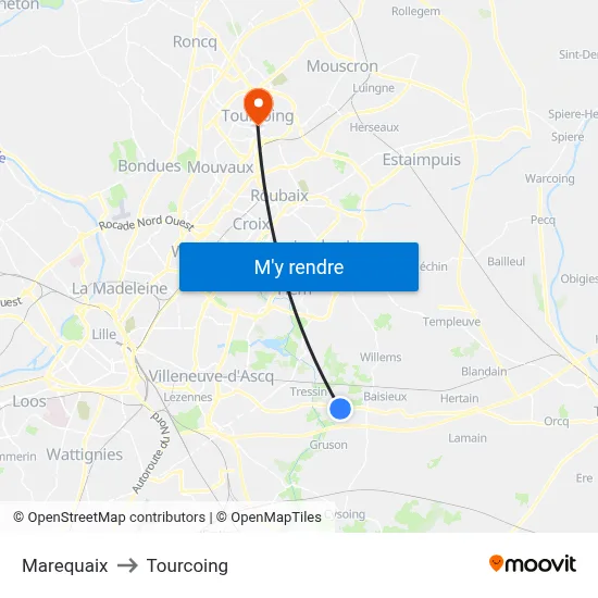 Marequaix to Tourcoing map