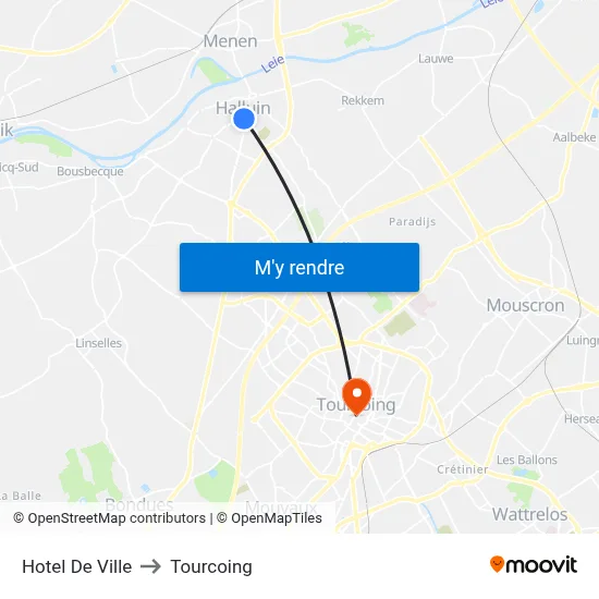 Hotel De Ville to Tourcoing map