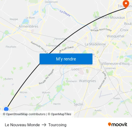 Le Nouveau Monde to Tourcoing map