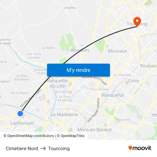 Cimetiere Nord to Tourcoing map