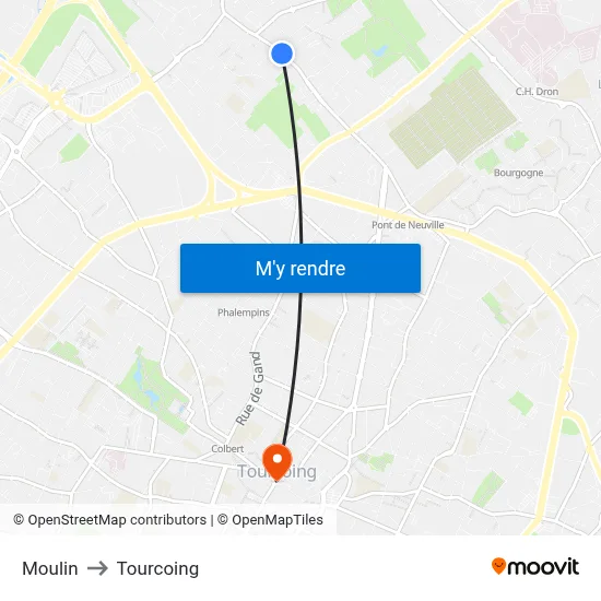 Moulin to Tourcoing map