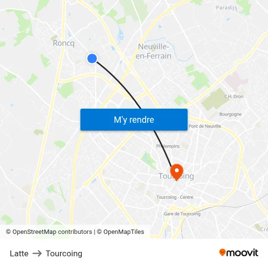 Latte to Tourcoing map