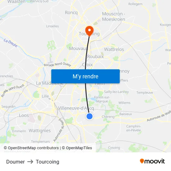 Doumer to Tourcoing map