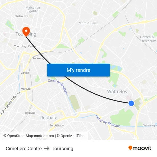 Cimetiere Centre to Tourcoing map