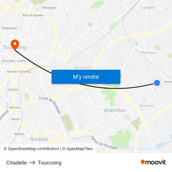 Citadelle to Tourcoing map